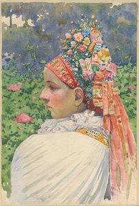 Słowacki Panna młoda Uprka, Joza (1861-1940). Olej na płótnie, format: 54,8x37 autorstwa Joža Uprka