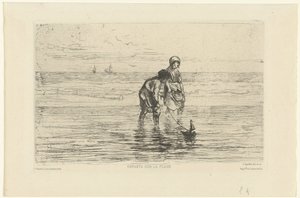 Dzieci bawiące się łódką na plaży Enfants sur la plage (tytuł na obiekcie) autorstwa Jozef Israëls
