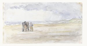 Mężczyzna z koniem i powozem na plaży autorstwa Jozef Israëls