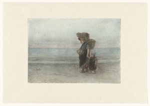 Kobieta z dzieckiem spacerująca po plaży autorstwa Jozef Israëls