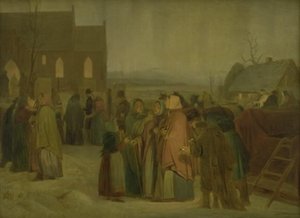 Chłopi poza Kościołem w świąteczny poranek