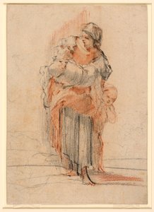 Rysunek Kobieta z dwójką dzieci, ok. 1750 r. autorstwa Jérôme François Chantereau