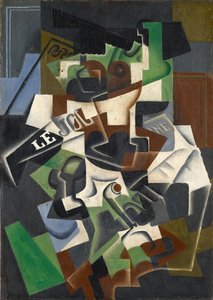 Miska na owoce, fajka i dziennik autorstwa Juan Gris