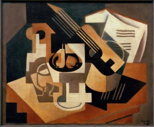 Gitara i miska owoców autorstwa Juan Gris