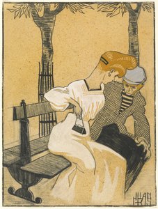 Mężczyzna i kobieta na ławce autorstwa Juan Gris