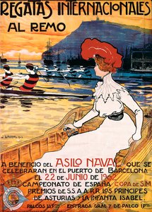 Plakat do wydarzenia sportowego "Międzynarodowe Regaty Wioślarskie", ilustracja Joan Llaverias i Labro (1865-1938). 22.06.1902. DR autorstwa Juan Llaverias Llabro
