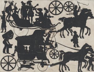Arkusz 5 figurek do chińskich marionetek cienia, ca. 1850-70.