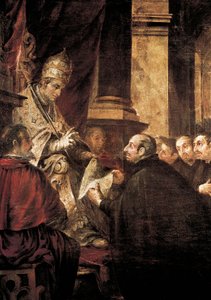Święty Ignacy Loyola otrzymuje bullę zakonu jezuitów od papieża Pawła III, obraz Juan de Valdes Leal