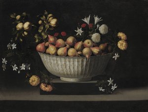 Kwiaty i owoce w chińskiej misce 1645.