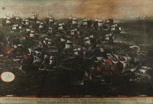 Bitwa morska pod Pernambuco lub Abrojos (widok III). Około 1632 r. Tabela 3-v2-2 autorstwa Juan de la Corte