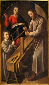 Warsztat Nazaretu. Obraz Juana del Castillo (ok. 1590-1658), olej na płótnie, ok. 1634-1636. Muzeum Sztuk Pięknych w Sewilli, Hiszpania. autorstwa Juan del Castillo