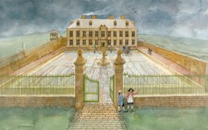Sala bankietowa i dziedziniec rezydencji Cholmley w opactwie Whitby w 1700 roku (akwarela na papierze) autorstwa Judith Dobie