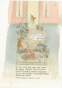 Mistrz i jego pracownicy kładą podłogę pod mozaikę Julii, 2003. autorstwa Judith Dobie