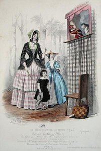 Teatr de Guignol, z „Le Moniteur de la Mode”, grawerowany przez Reville (kolorowy grawerunek)