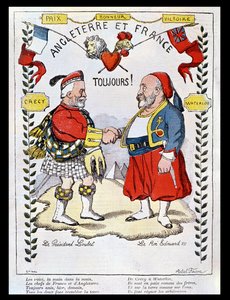 Entente Cordiale między Francją a Wielką Brytanią: karykatury prezydenta Loubeta (1838-1929) i króla Edwarda VII (1841-1910), ilustracja z „Le Rire”, 1903