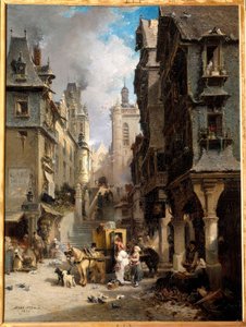 A rue de Morlaix w 1830 r. Obraz Julesa Achille Noela (1815-1881) 1830 Quimper, Muzeum Sztuk Pięknych