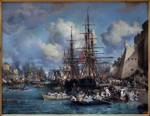 Port w Brześciu (Francja) w 1864 r. Obraz Julesa Noela (1815-1881). olej na płótnie