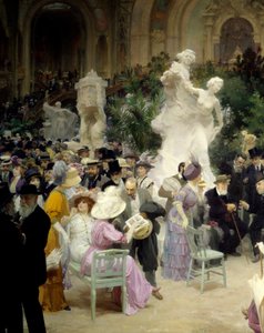Belle epoque: „”Piątek Salon des artistes francais”””Mondanites podczas wystawy sztuki w Grand Palais w Paryżu. Szczegół. Obraz Julesa Alexandre Gruna (1868-1934) 1911 Rouen. Muzeum Sztuk Pięknych