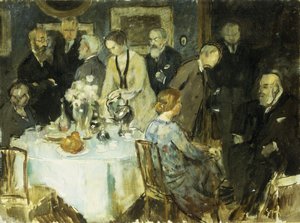 Postacie we wnętrzu (olej na płótnie) autorstwa Jules Alexandre Gruen or Grun