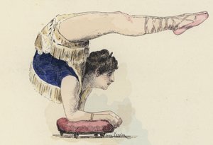 Gimnastyczka robi stojak na łokciu (kolor litho)