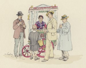 Sprzedawca lemoniady na targach (kolor litho) autorstwa Jules Arsene (after) Garnier