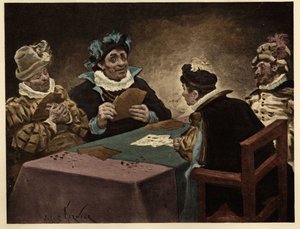Mężczyźni grający w karty. Gargantua, ilustracja autorstwa Julesa Garniera. W "Rabelais i dzieła Julesa Garniera". autorstwa Jules Arsene Garnier