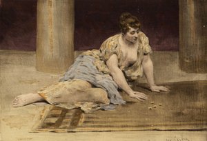 Kobieta grająca w grę opowieści (stoły). Gargantua. Ilustracja Julesa Garniera. W "Rabelais et l