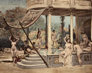 Kobiety kąpiące się w opactwie Theleme. Gargantua. Ilustracja Julesa Garniera. W "Rabelais et l