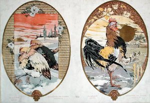 Kogut i kurczaki, projekt parawanu, ok. 1900 (kolor lito)