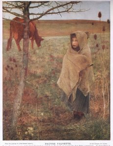 Francja, mała; dziewczynka; Fauvette; krowa; wiejski; słaby; odzież autorstwa Jules Bastien Lepage