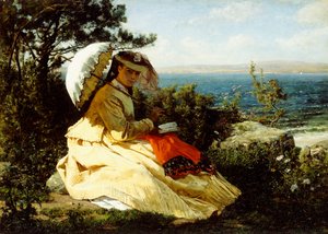 Kobieta z parasolem; Zatoka Douarnenez, 1871 autorstwa Jules Breton