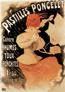 Plakat reklamowy Pastilles Poncelet, leku na przeziębienie i zapalenie oskrzeli, 1896.