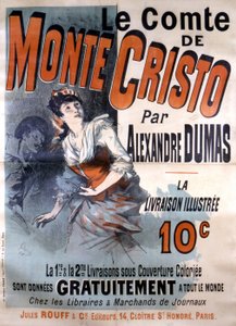 Plakat reklamowy sprzedaży powieści „Le Comte de Monte-Cristo” Alexandre Dumas, red. Jules Rouff, ilustracja Jules Cheret autorstwa Jules Cheret