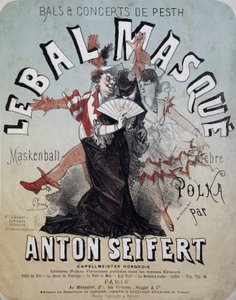 Bal i koncert Pestha: bal maskowy (Maskenball, słynna polka Antona Seiferta) - plakat Jules Cheret, b.d. autorstwa Jules Cheret