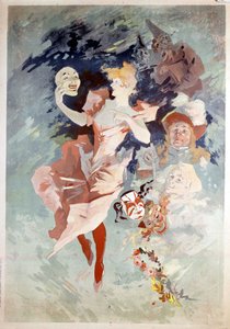 Plakat karnawałowy Jules Cheret: kobieta w masce, B.N. Paryż. 19 wiek. autorstwa Jules Cheret