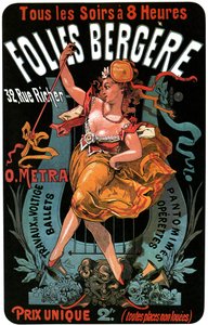 Plakat do Folies-Bergere 1874 Jules Cheret (1836-1932) - akrobacje, balety, pantomimy, operetki, taniec, tancerz, music hall (music hall), Paryż gejów, Paryż nocą - autorstwa Jules Cheret