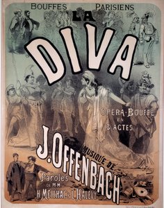 Plakat do operetki „Diva” z muzyką Jacquesa Offenbacha (1819-1880) w paryskich Bouffes autorstwa Jules Cheret
