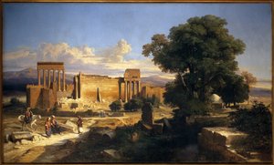 Ruiny Balbeck (lub Baalbek, Baalbec, starożytne Heliopolis, dzisiejszy Liban). Obraz Julesa Coigneta (1798-1860), olej na płótnie