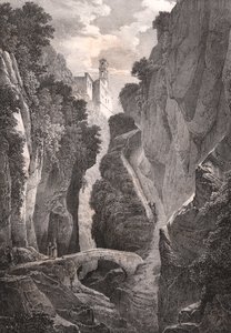 Valley of Mills w Sorrento, Kampania, Włochy, litografia Villeneuve na podstawie rysunku Julesa Coigneta (1798-1860), 21,5x34,5 cm