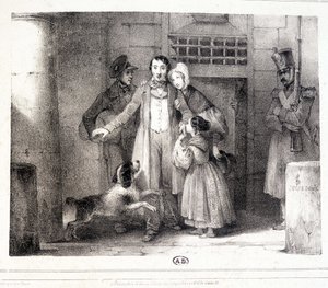 Mężczyzna opuszczający więzienie i spotykający się z rodziną, ok. godz. 1830. autorstwa Jules David