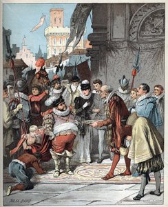 Sancho Pansa mianowany gubernatorem wyspy Barataria - Sancho Pansa zostaje mianowany wieczystym gubernatorem wyspy Barataria - Ilustracja Julesa Davida (1808-1892) z Histoire de Don Kichot (Don Kichota) - 1887 - autorstwa Miguela de Cervantesa Saavedra (15