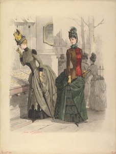 Dwie kobiety w sukniach dziennych: rysunek przygotowawczy do modnego talerza z..., 19 października 1886. autorstwa Jules David