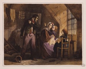 Obyczaje i cnota: Nieszczęście (kolorowa litografia) autorstwa Jules David