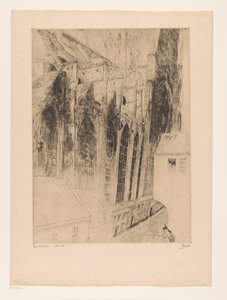 Widok fasady bocznej Sint-Niklaaskerk w Gandawie Eglise St Nicolas Gand (tytuł na obiekcie) Rue du Chapeau Rouge a Gand autorstwa Jules De Bruycker (signed by artist)