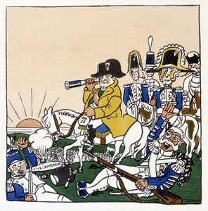 Napoleon w bitwie pod Austerlitz (1805) - w „Histoire de France” Julesa Depaquita, il. sam, wyd. jonquières, Paryż