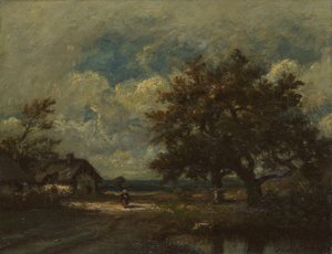 Domek przy drodze, Burzowe niebo autorstwa Jules Dupré
