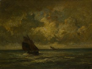 Dwie łodzie podczas burzy autorstwa Jules Dupré