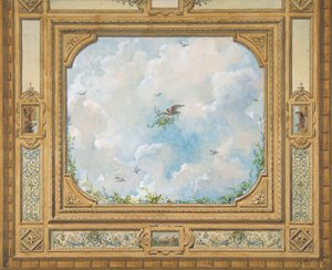 Projekt sufitu ozdobionego chmurami i ptakami, 1830-97. Twórcy: Jules-Edmond-Charles Lachaise, Eugène-Pierre Gourdet.