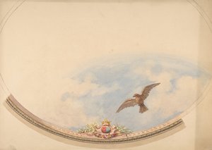 Projekt sufitu malowany chmurami i szybującym orłem, II poł. XIX w. Twórcy: Jules-Edmond-Charles Lachaise, Eugène-Pierre Gourdet. autorstwa Jules Edmond Charles Lachaise and Eugène Pierre Gourdet
