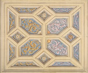 Projekt sufitu kasetonowego ozdobionego rinceaux, 1840-97. Twórcy: Jules-Edmond-Charles Lachaise, Eugène-Pierre Gourdet.